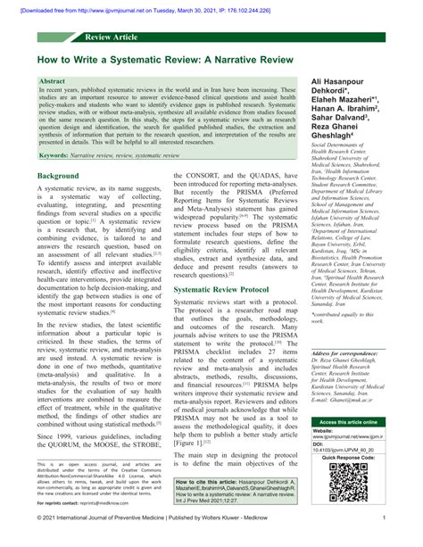 How to Write a Systematic Review: A Narrative Review .